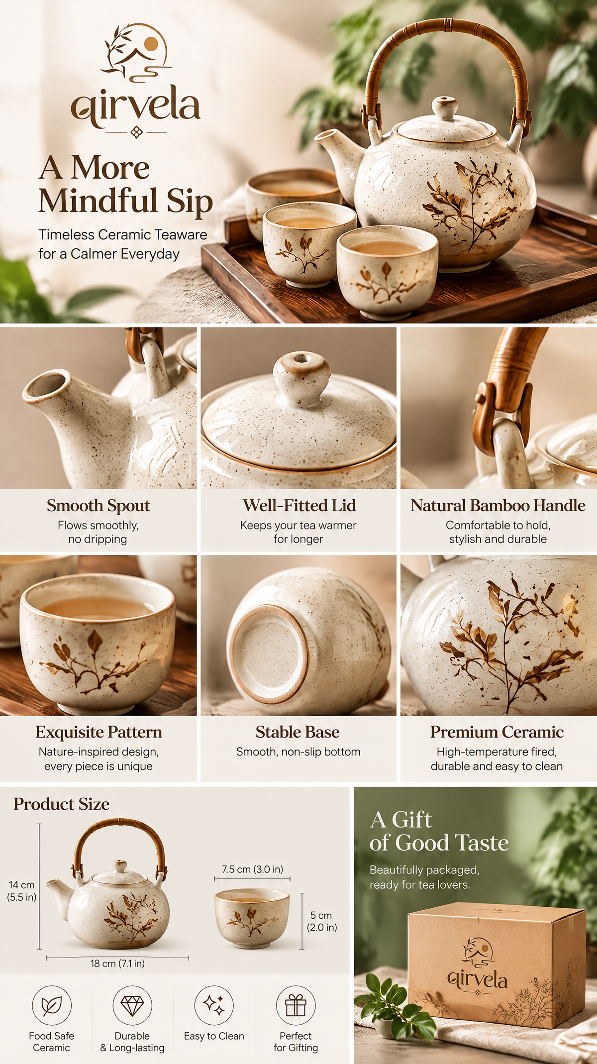 Qirvela Botanical Ceramic Tea Set image 3