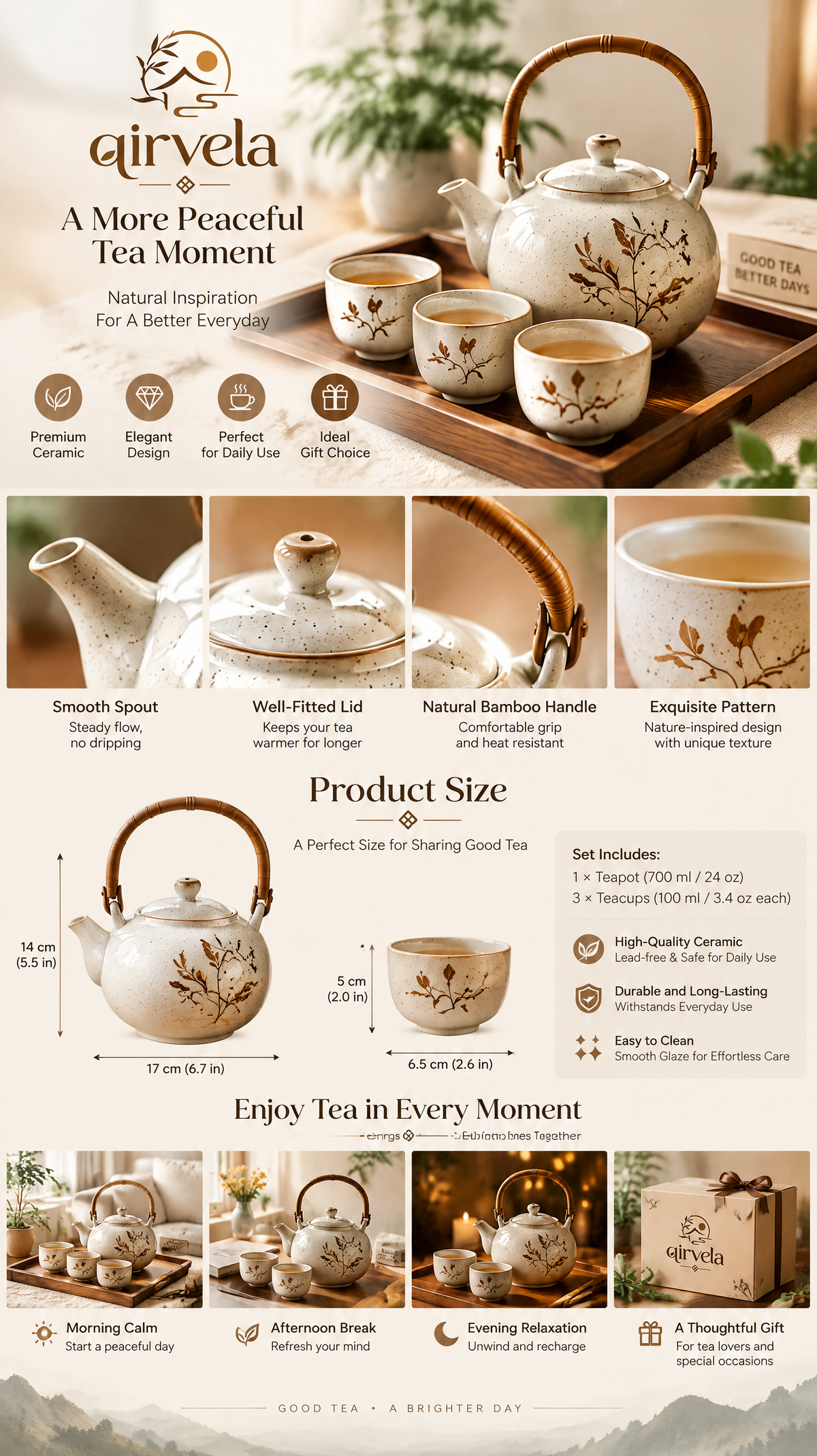 Qirvela Botanical Ceramic Tea Set image 5