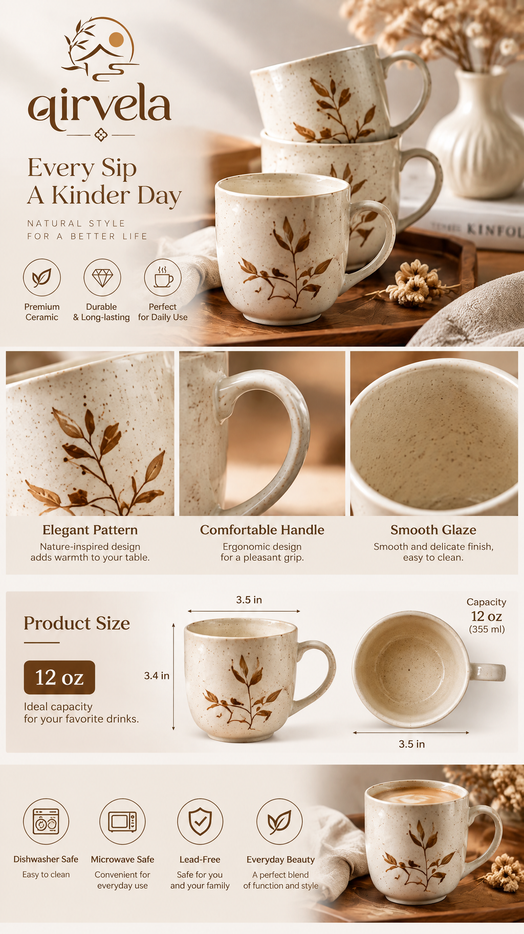 Qirvela Botanical Ceramic Mug Set image 3