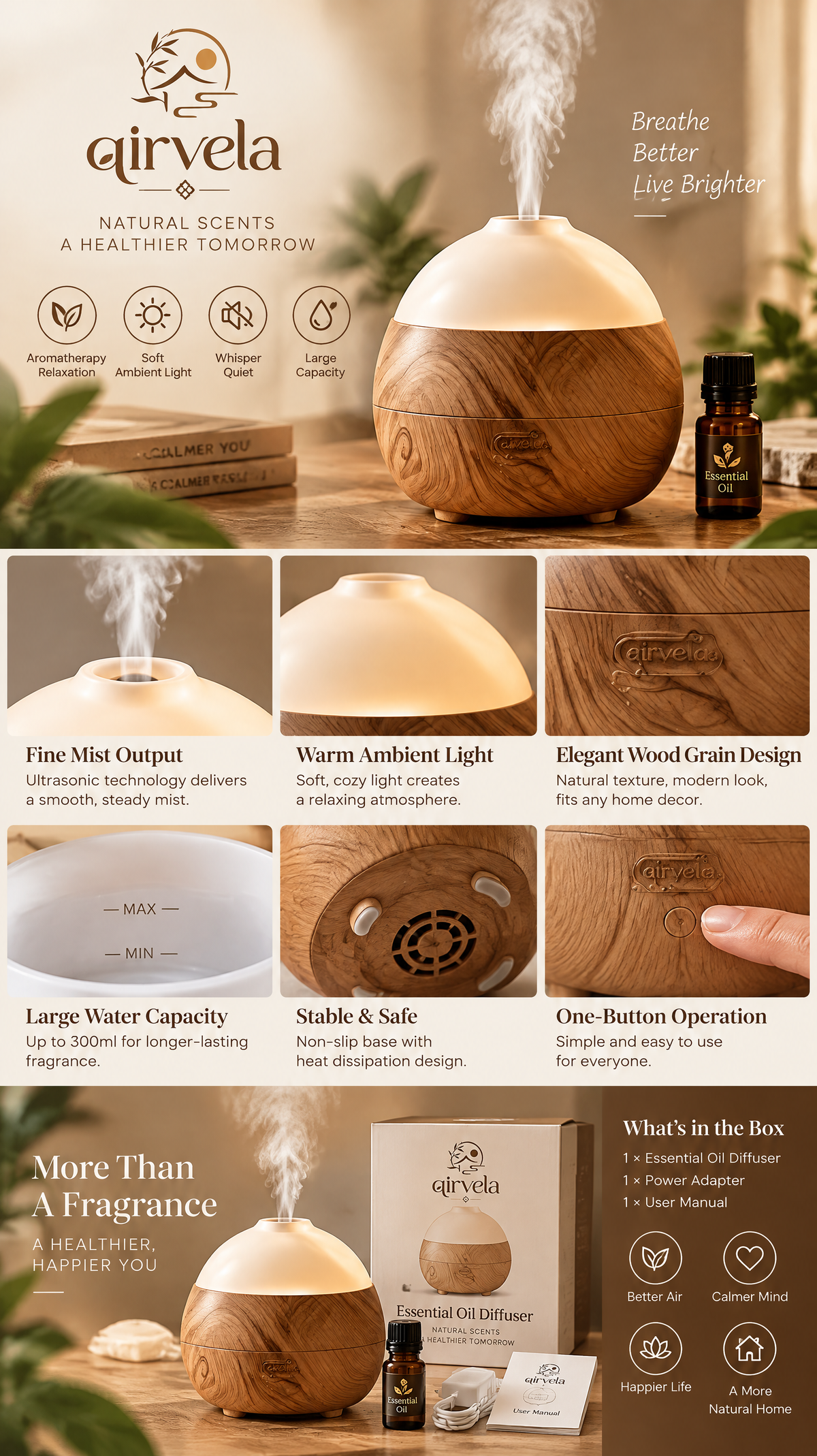 Qirvela Wood-Grain Aroma Diffuser view 2