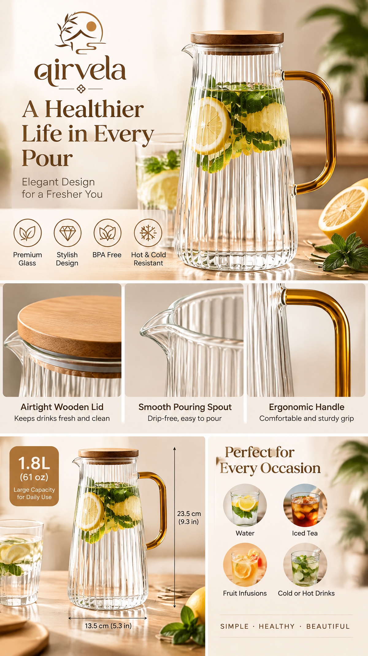 Qirvela Ribbed Glass Lemon Pitcher image 4