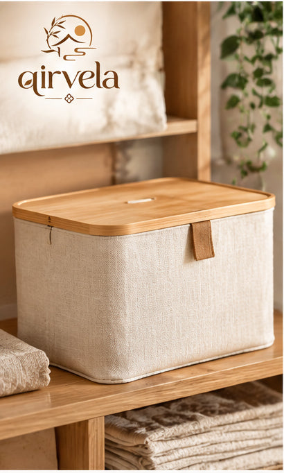 Qirvela Linen Storage Bin with Bamboo Lid image 1
