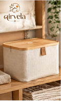 Qirvela Linen Storage Bin with Bamboo Lid image 1