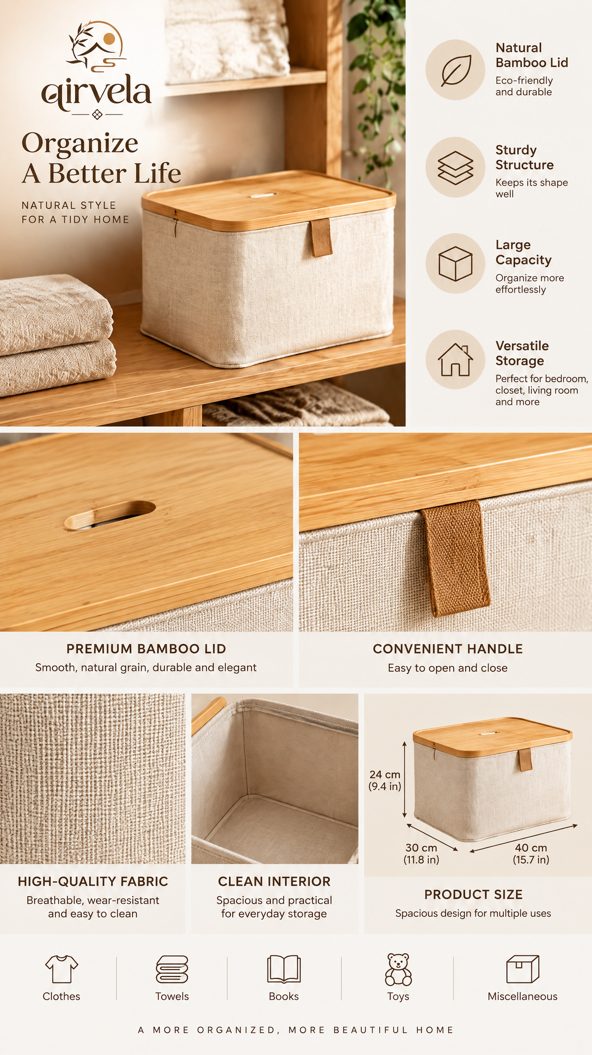 Qirvela Linen Storage Bin with Bamboo Lid image 2