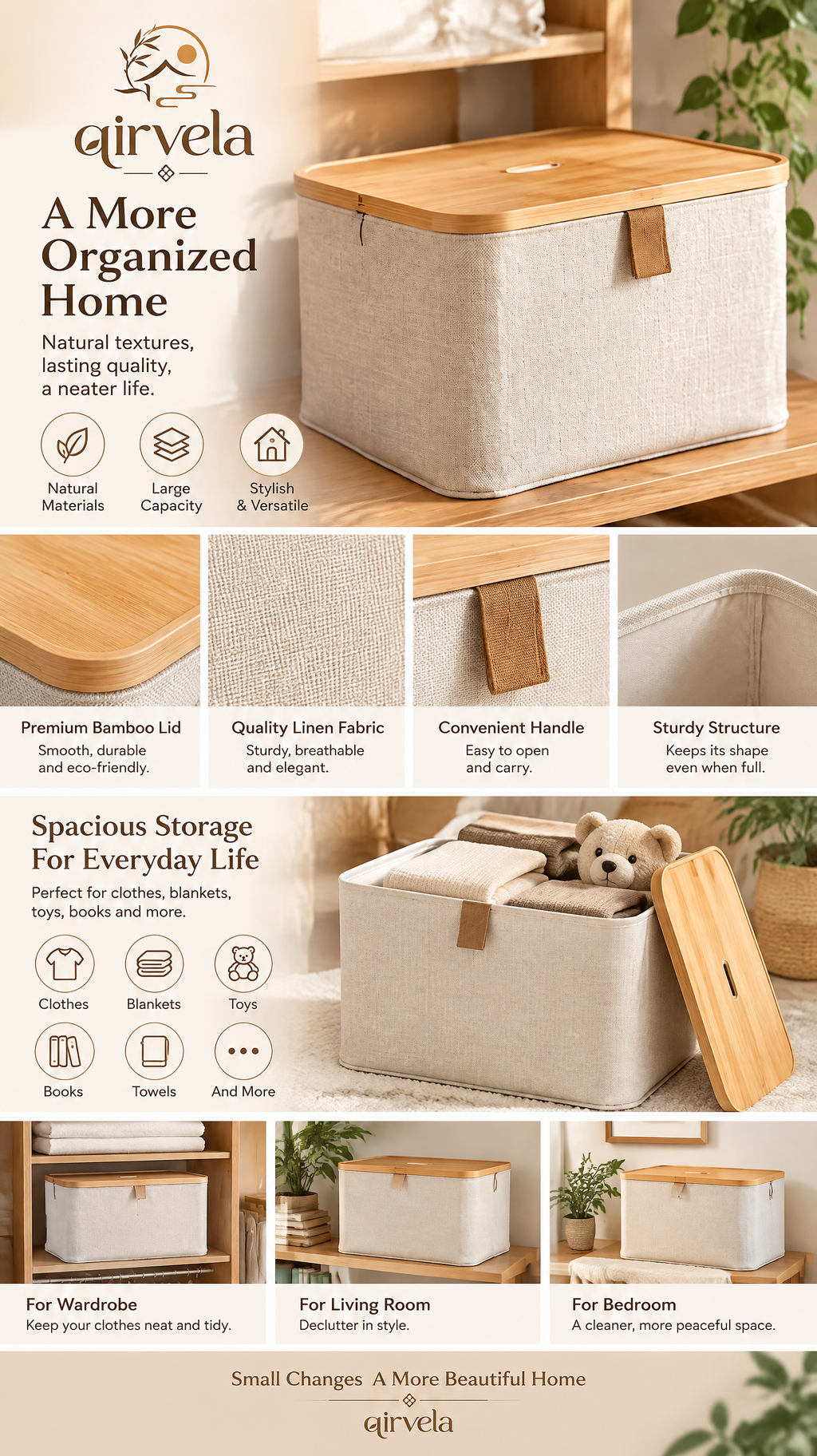 Qirvela Linen Storage Bin with Bamboo Lid image 4