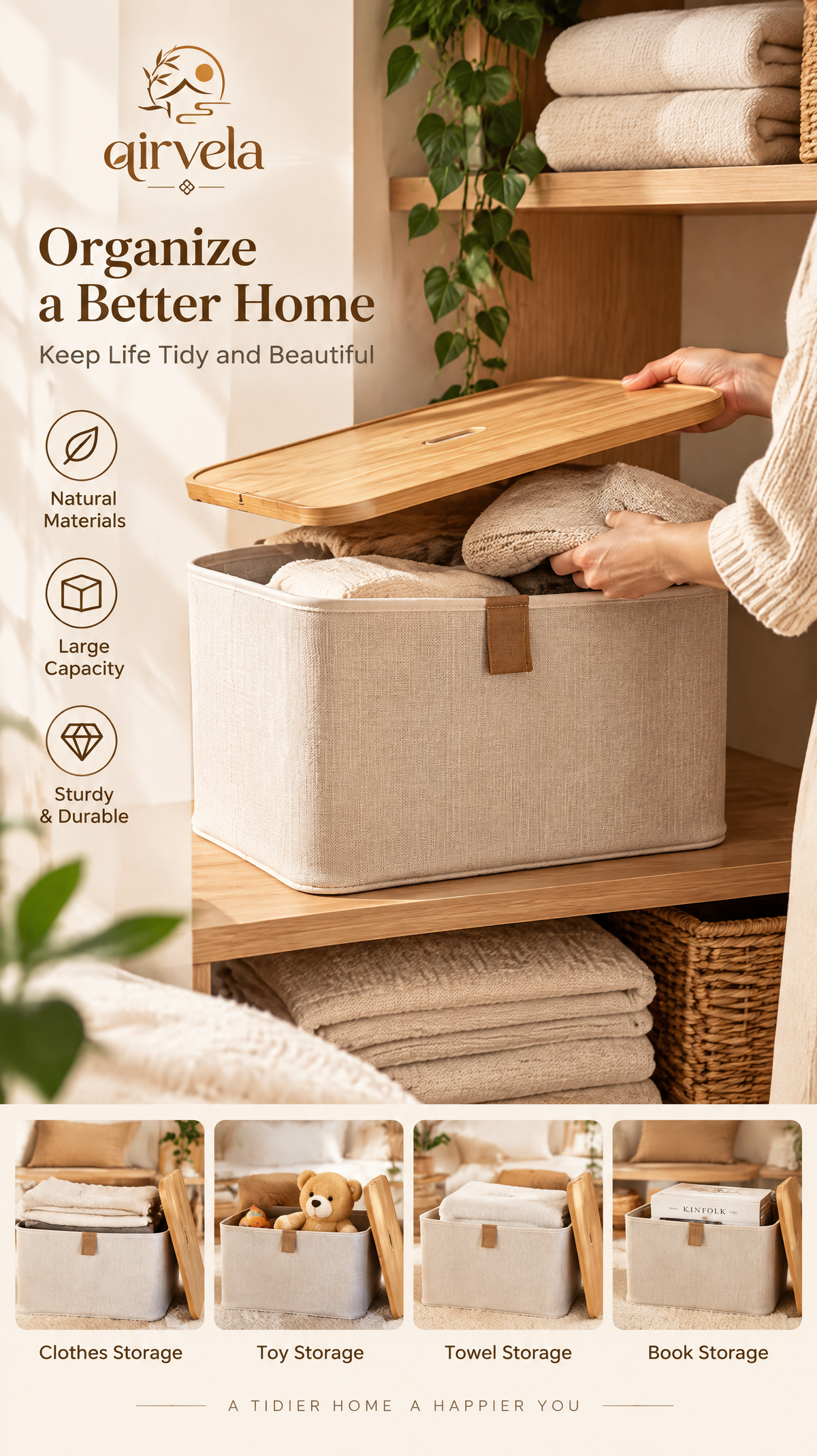 Qirvela Linen Storage Bin with Bamboo Lid image 5