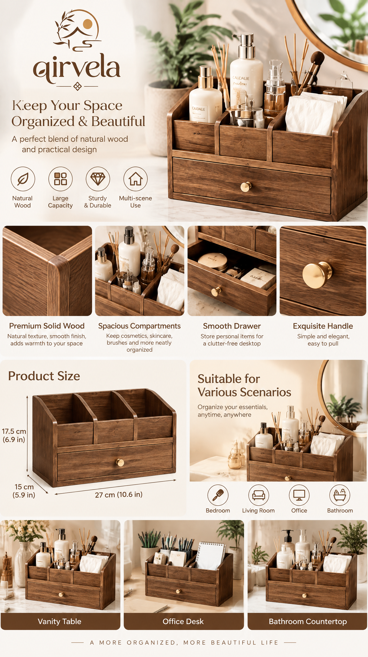 Qirvela Wooden Vanity Organizer 2